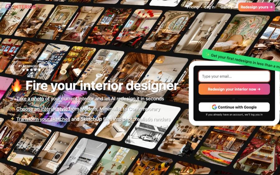 Page d'accueil d'Interior AI