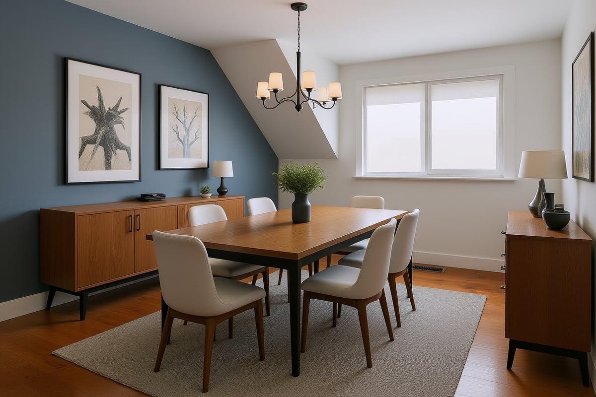 The empty attic room staged as a dining room in Styly