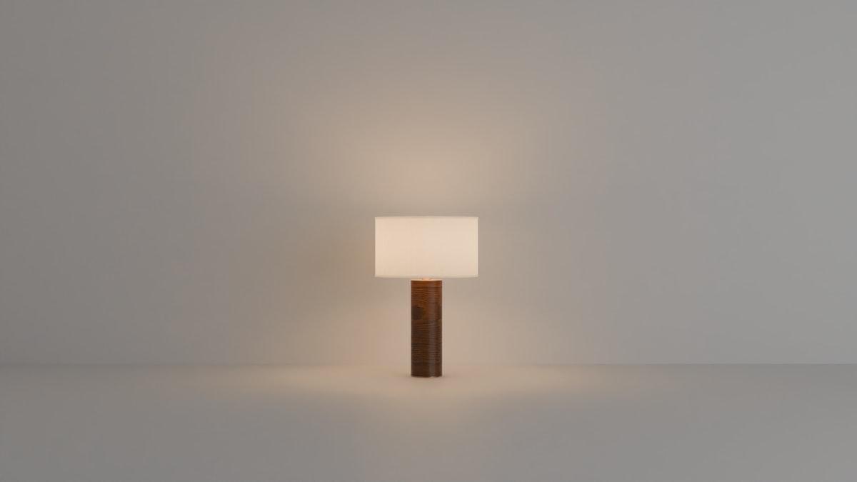 Lampe à poser avec base en bois et lumière chaude