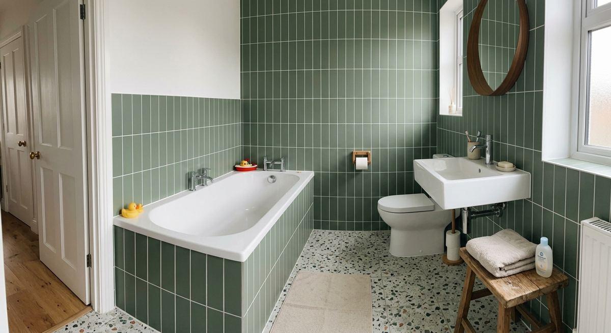 2. Salle de bain familiale au carrelage vert