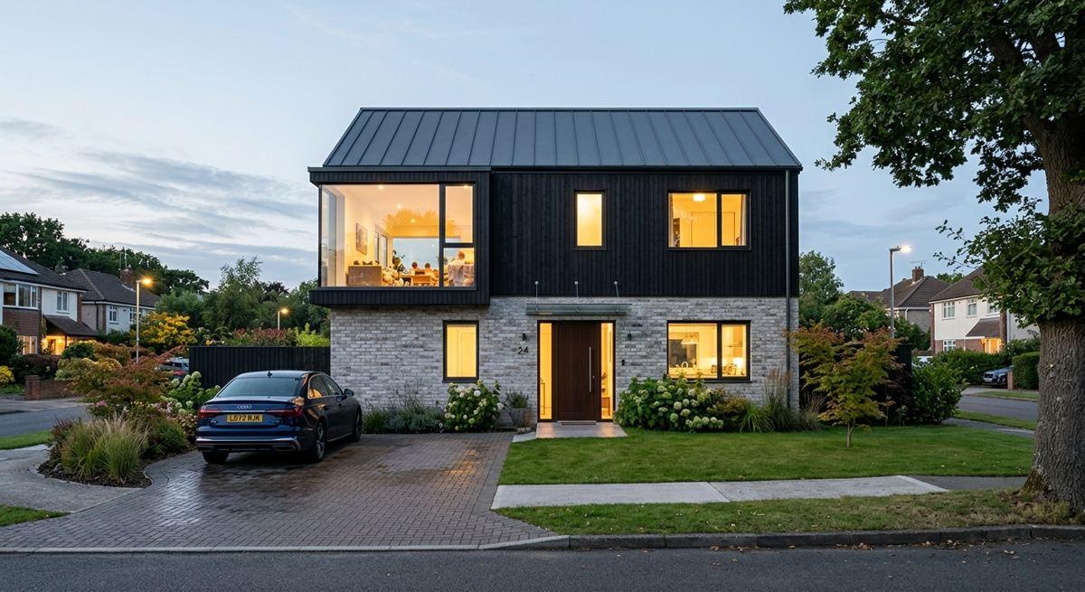 2. Brick below, black timber above