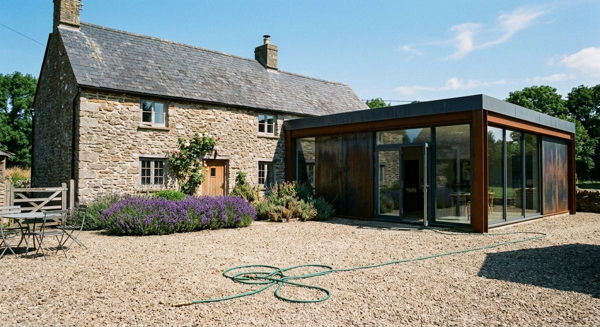 3. Stone farmhouse with a modern extension
