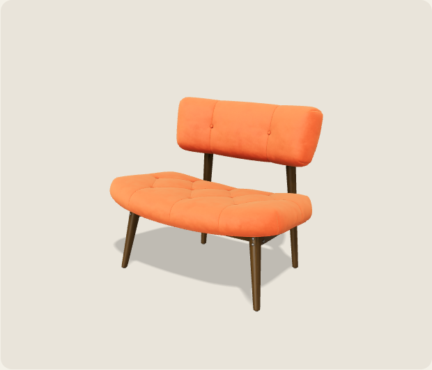 Chaise en bois avec assise en velours à explorer en 3D